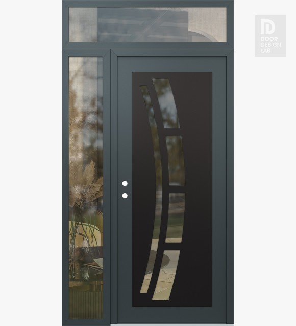 Modern Steel Front Door Diamond C12 50" x 96" anthracite/anthracite clear Glass Panel black RHI with Sidelite and Transom clear Glass