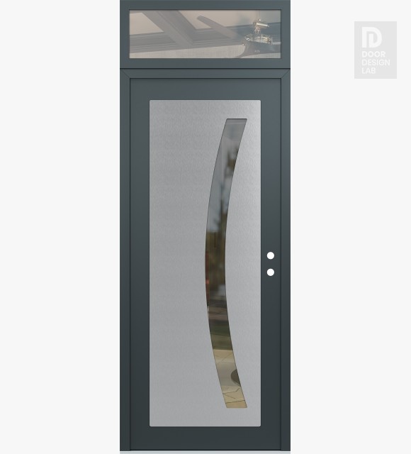 Modern Steel Front Door Diamond C4 36" x 96" anthracite/anthracite clear Glass Panel stainless steel LHI with Transom clear Glass