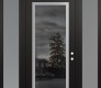 Modern Steel Front Door Diamond C1 64" x 96" black/black mirrored Glass Panel stainless steel LHI with 2 Sidelites and Transom frosted Glass