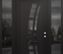 Modern Steel Front Door Diamond C12 60" x 96" black/black mirrored Glass Panel black LHI with 2 Sidelites and Transom mirrored Glass