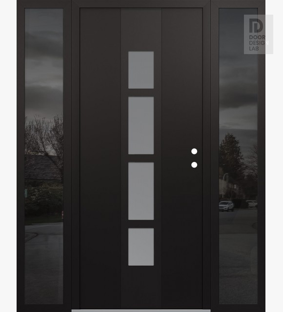 Modern Steel Front Door DIAMOND A10 68" X 80" BLACK/WHITE FROSTED GLASS PANEL BLACK LHI WITH 2 SIDELITES MIRRORED GLASS