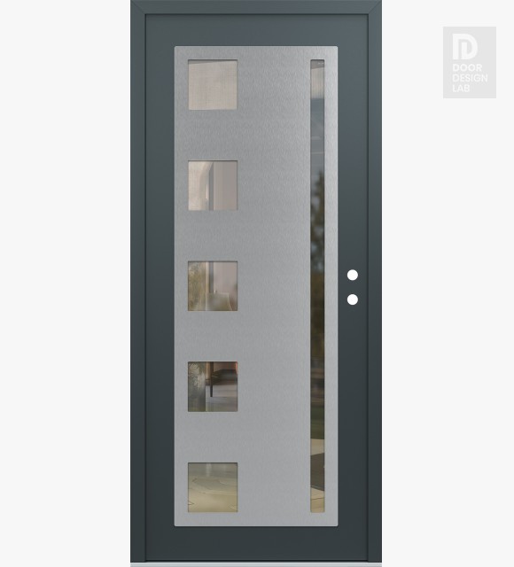 Modern Steel Front Door Diamond C3 36" x 80" anthracite/anthracite clear Glass Panel stainless steel LHI