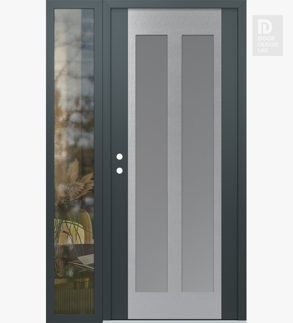 Modern Steel Front Door Diamond C14 50" x 80" anthracite/anthracite frosted Glass Panel stainless steel RHI with Sidelite clear Glass