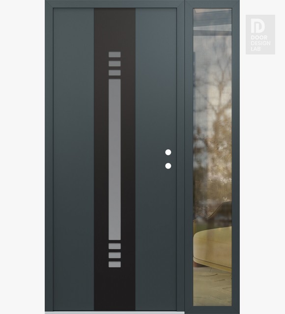 Modern Steel Front Door DIAMOND A5 48" X 80" ANTHRACITE/ANTHRACITE FROSTED GLASS PANEL BLACK LHI WITH SIDELITE CLEAR GLASS