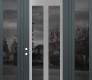 Modern Steel Front Door Diamond C14 64" x 96" anthracite/anthracite mirrored Glass Panel stainless steel RHI with 2 Sidelites and Transom mirrored Glass