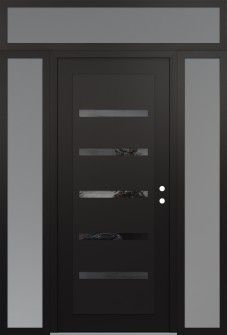 Diamond C7 60" x 96" black/black mirrored Glass Panel black LHI with 2 Sidelites and Transom frosted Glass