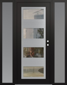 Diamond C2 64" x 80" black/black clear Glass Panel stainless steel LHI with 2 Sidelites frosted Glass