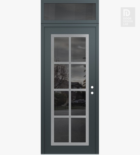 Modern Steel Front Door Diamond C16 36" x 96" anthracite/anthracite mirrored Glass Panel stainless steel LHI with Transom mirrored Glass