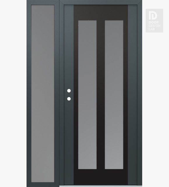 Modern Steel Front Door Diamond C14 52" x 80" anthracite/anthracite frosted Glass Panel black RHI with Sidelite frosted Glass