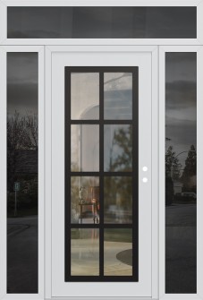Diamond C16 68" x 96" white/white clear Glass Panel black LHI with 2 Sidelites and Transom mirrored Glass