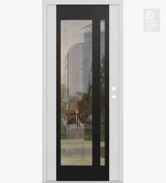 Modern Steel Front Door Diamond C15 36" x 80" white/white clear Glass Panel black LHI