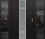 Modern Steel Front Door DIAMOND A10 68" X 80" BLACK/WHITE FROSTED GLASS PANEL STAINLESS STEEL LHI WITH 2 SIDELITES MIRRORED GLASS