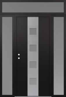 DIAMOND A12 60" X 96" BLACK/WHITE FROSTED GLASS PANEL STAINLESS STEEL RHI WITH 2 SIDELITES AND TRANSOM FROSTED GLASS