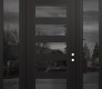 Modern Steel Front Door Diamond C9 60" x 96" black/black mirrored Glass Panel black LHI with 2 Sidelites and Transom mirrored Glass
