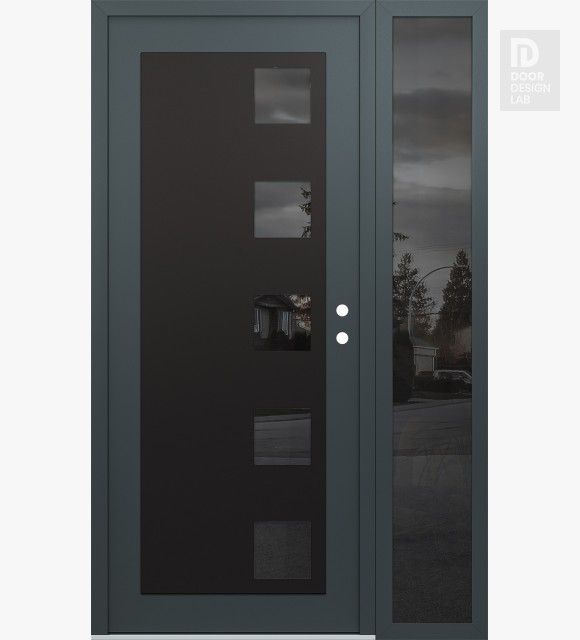 Modern Steel Front Door Diamond C5 50" x 80" anthracite/anthracite mirrored Glass Panel black LHI with Sidelite mirrored Glass