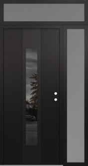 DIAMOND A1 50" X 96" BLACK/BLACK MIRRORED GLASS PANEL BLACK LHI WITH SIDELITE AND TRANSOM FROSTED GLASS