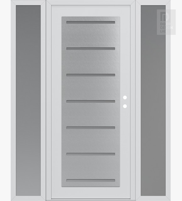 Modern Steel Front Door Diamond C11 64" x 80" white/white frosted Glass Panel stainless steel LHI with 2 Sidelites frosted Glass