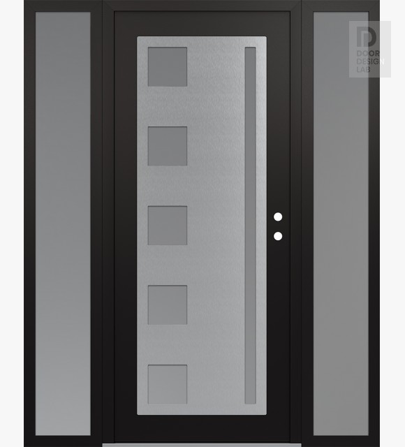 Modern Steel Front Door Diamond C3 64" x 80" black/white frosted Glass Panel stainless steel LHI with 2 Sidelites frosted Glass
