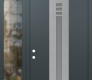 Modern Steel Front Door DIAMOND A5 48" X 96" ANTHRACITE/ANTHRACITE FROSTED GLASS PANEL STAINLESS STEEL RHI WITH SIDELITE AND TRANSOM CLEAR GLASS