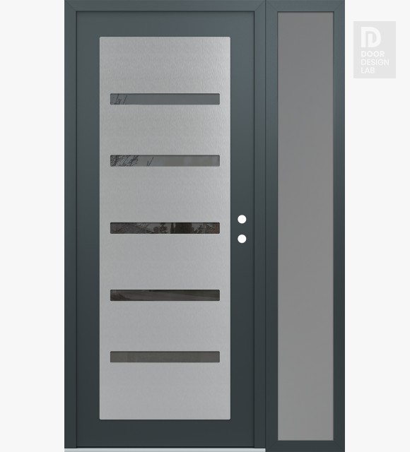 Modern Steel Front Door Diamond C7 48" x 80" anthracite/anthracite mirrored Glass Panel stainless steel LHI with Sidelite frosted Glass
