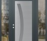 Modern Steel Front Door Diamond C4 68" x 96" anthracite/anthracite frosted Glass Panel stainless steel RHI with 2 Sidelites and Transom clear Glass