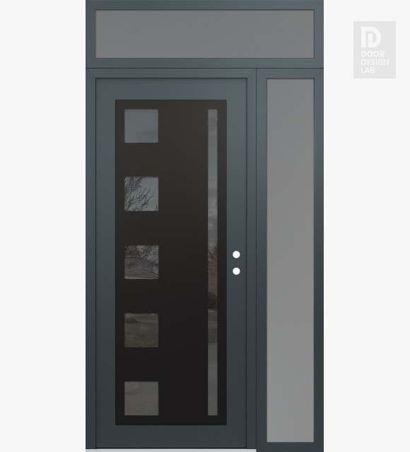 Modern Steel Front Door Diamond C3 48" x 96" anthracite/anthracite mirrored Glass Panel black LHI with Sidelite and Transom frosted Glass