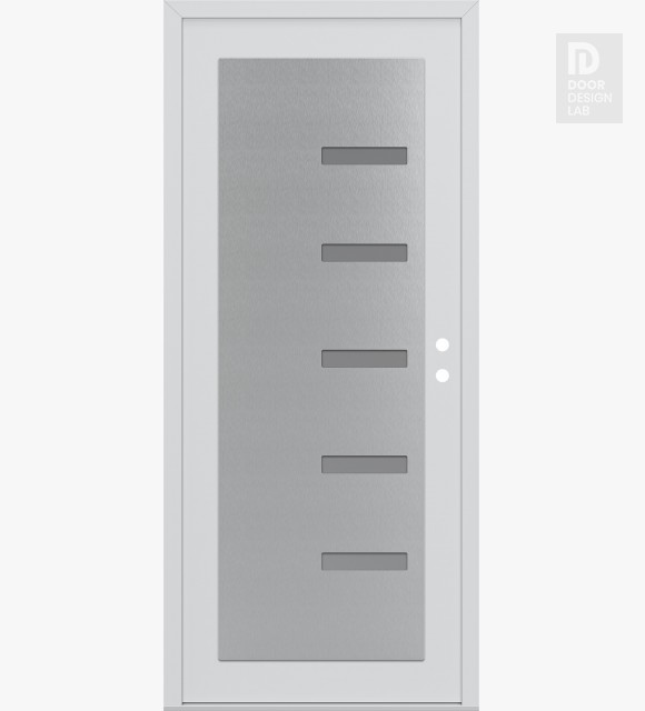 Modern Steel Front Door Diamond C8 36" x 80" white/white frosted Glass Panel stainless steel LHI