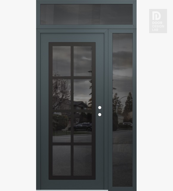 Modern Steel Front Door Diamond C16 50" x 96" anthracite/anthracite mirrored Glass Panel black LHI with Sidelite and Transom mirrored Glass