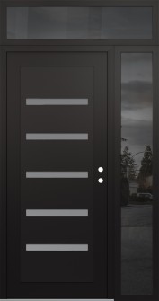 Diamond C7 52" x 96" black/white frosted Glass Panel black LHI with Sidelite and Transom mirrored Glass