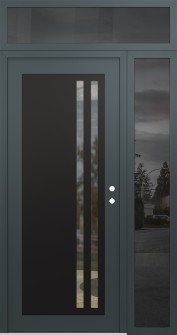 Diamond C6 48" x 96" anthracite/anthracite clear Glass Panel black LHI with Sidelite and Transom mirrored Glass