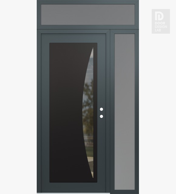 Modern Steel Front Door Diamond C13 48" x 96" anthracite/anthracite clear Glass Panel black LHI with Sidelite and Transom frosted Glass