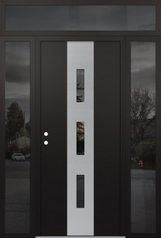 DIAMOND A7 60" X 96" BLACK/BLACK MIRRORED GLASS PANEL STAINLESS STEEL RHI WITH 2 SIDELITES AND TRANSOM MIRRORED GLASS