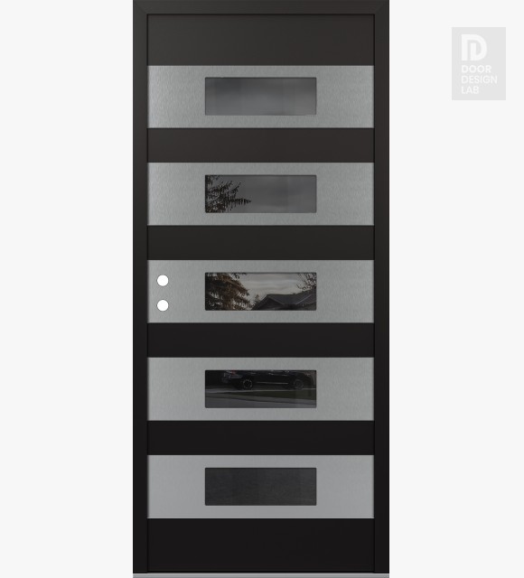 Modern Steel Front Door Diamond D5 36" x 80" black/black mirrored Glass Panel stainless steel RHI