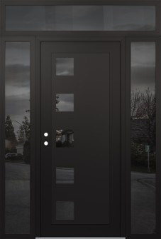 Diamond C5 64" x 96" black/black mirrored Glass Panel black RHI with 2 Sidelites and Transom mirrored Glass