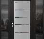 Modern Steel Front Door Diamond C11 68" x 96" black/black clear Glass Panel stainless steel RHI with 2 Sidelites and Transom mirrored Glass