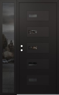 Diamond D7 50" x 80" black/black Mirrored Glass Panel black RHI with Sidelite Mirrored Glass