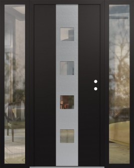 DIAMOND A12 64" X 80" BLACK/BLACK CLEAR GLASS PANEL STAINLESS STEEL LHI WITH 2 SIDELITES CLEAR GLASS