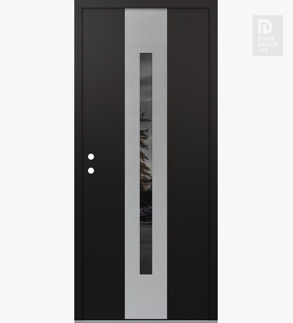 Modern Steel Front Door DIAMOND A2 36" X 80" BLACK/BLACK MIRRORED GLASS PANEL STAINLESS STEEL RHI