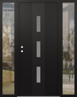 DIAMOND A7 68" X 80" BLACK/WHITE FROSTED GLASS PANEL BLACK RHI WITH 2 SIDELITES CLEAR GLASS