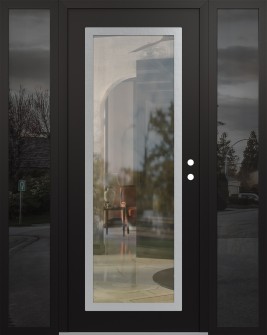 Diamond C1 68" x 80" black/black clear Glass Panel stainless steel LHI with 2 Sidelites mirrored Glass