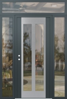 Diamond C14 68" x 96" anthracite/anthracite clear Glass Panel stainless steel RHI with 2 Sidelites and Transom clear Glass