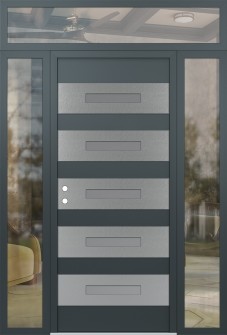 Diamond D9 64" x 96" anthracite/anthracite frosted Glass Panel stainless steel RHI with 2 Sidelites and Transom clear Glass