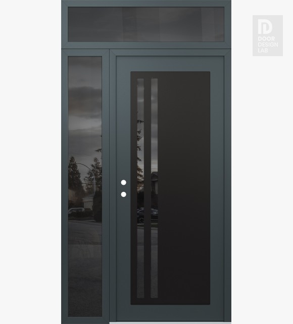 Modern Steel Front Door Diamond C6 52" x 96" anthracite/anthracite mirrored Glass Panel black RHI with Sidelite and Transom mirrored Glass