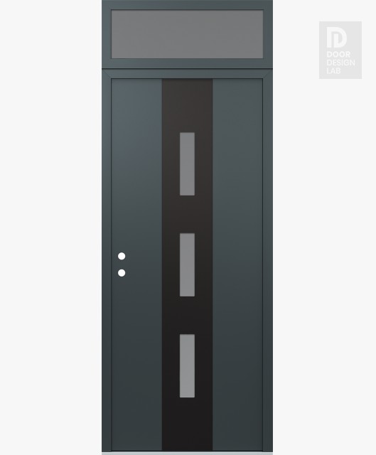 Modern Steel Front Door DIAMOND A7 36" X 96" ANTHRACITE/ANTHRACITE FROSTED GLASS PANEL BLACK RHI WITH TRANSOM FROSTED GLASS