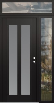 Diamond C14 48" x 96" black/white frosted Glass Panel black LHI with Sidelite and Transom clear Glass