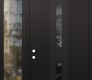 Modern Steel Front Door DIAMOND A6 52" X 96" BLACK/BLACK MIRRORED GLASS PANEL BLACK RHI WITH SIDELITE AND TRANSOM CLEAR GLASS