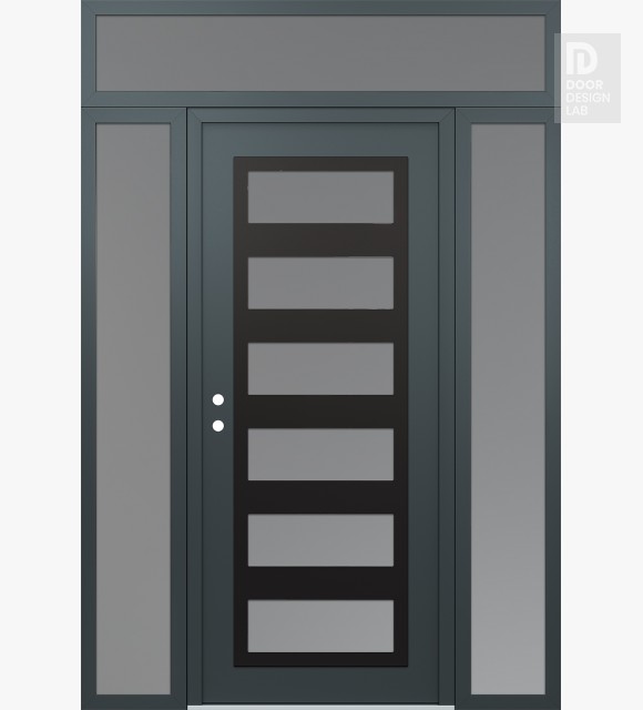 Modern Steel Front Door Diamond C9 64" x 96" anthracite/anthracite frosted Glass Panel black RHI with 2 Sidelites and Transom frosted Glass