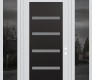 Modern Steel Front Door Diamond C7 60" x 96" white/white frosted Glass Panel black LHI with 2 Sidelites and Transom mirrored Glass