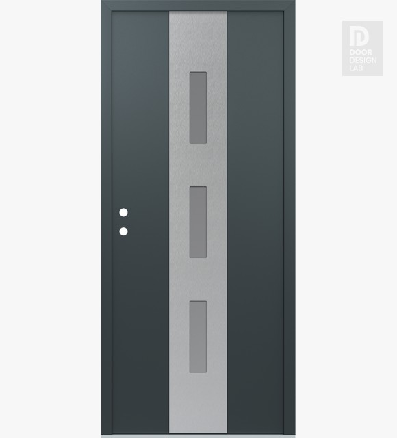 Modern Steel Front Door DIAMOND A7 36" X 80" ANTHRACITE/ANTHRACITE FROSTED GLASS PANEL STAINLESS STEEL RHI
