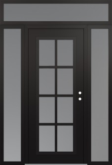 Diamond C16 60" x 96" black/white frosted Glass Panel black LHI with 2 Sidelites and Transom frosted Glass